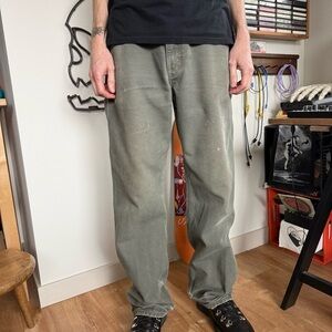 Carhartt B11 Moss Green loose straight washed duck work pants ~ Size 34 X 34